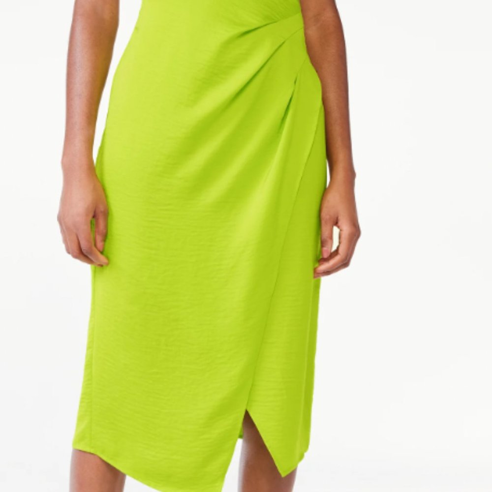 Satin Faux Wrap Midi Skirt